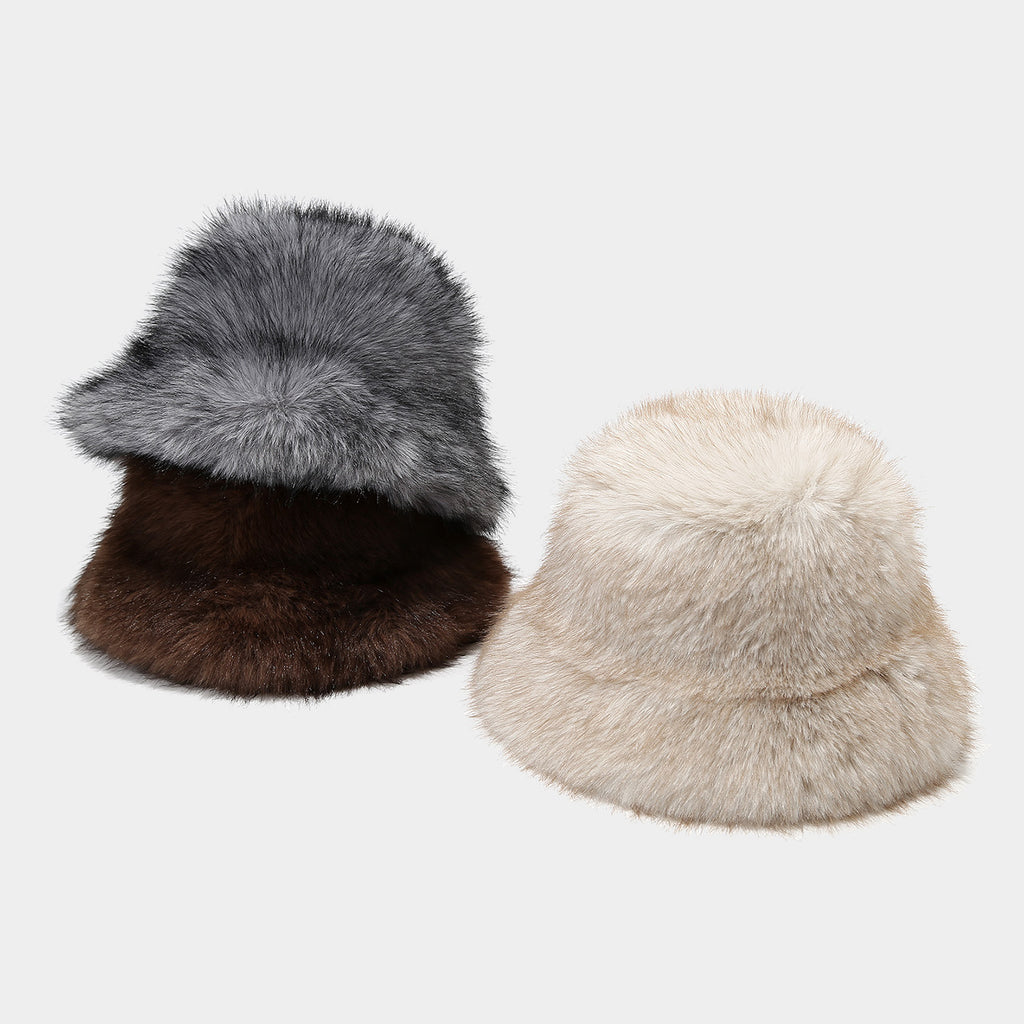Autumn Winter Two-tone Long Hair Bucket Hat for Women Trendy Fluffy Feel Outdoor Warm Fisherman Hat for Autumn Winter