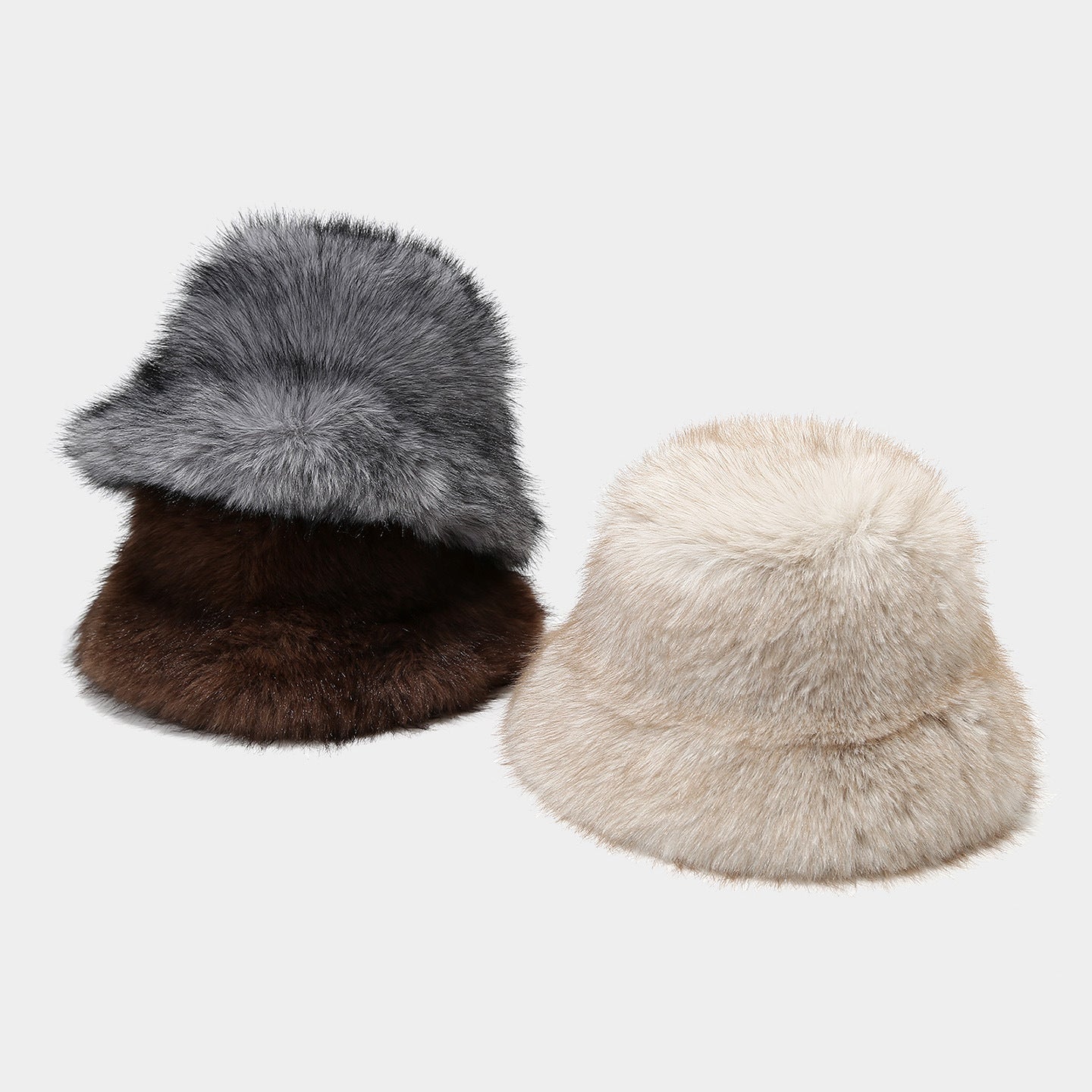 Autumn Winter Two-tone Long Hair Bucket Hat for Women Trendy Fluffy Feel Outdoor Warm Fisherman Hat for Autumn Winter