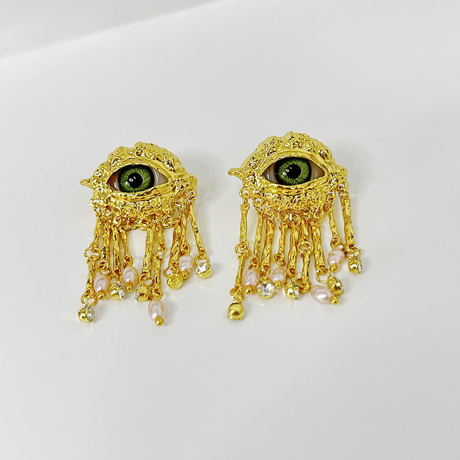 Vintage Demon Eye Pearl Tassel Earrings