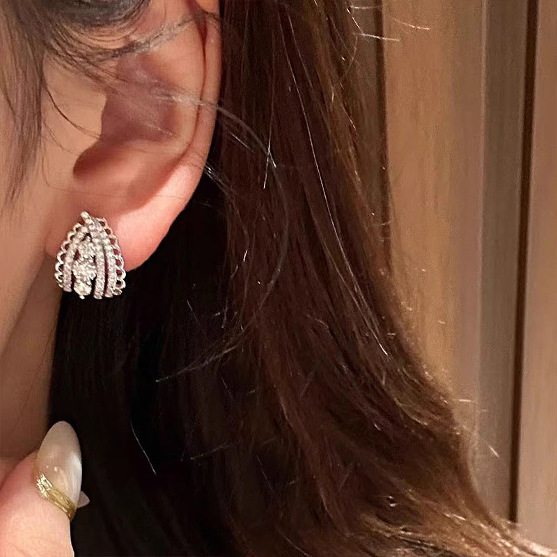 Silver Lace Trim Zircon Earrings