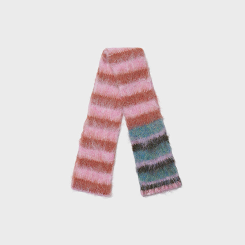 Korean Designer Custom Color-Block Striped Knitted Scarf for Women, Autumn and Winter, Niche, Thin, Soft, Soft Yarn Neck Warmer
