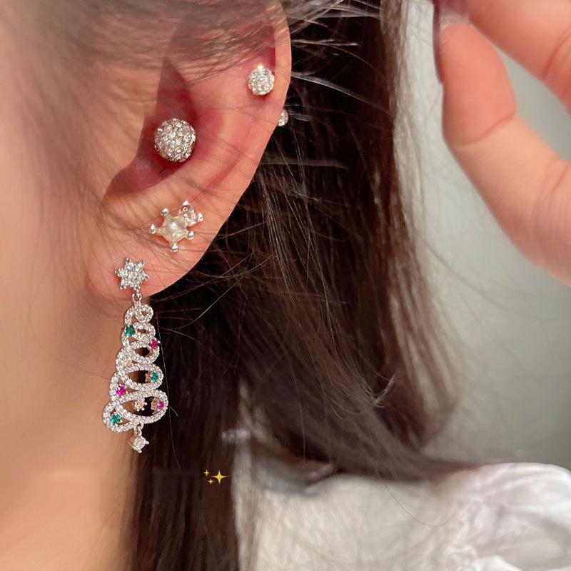 Micro-Inlaid Christmas Tree Stud Earrings