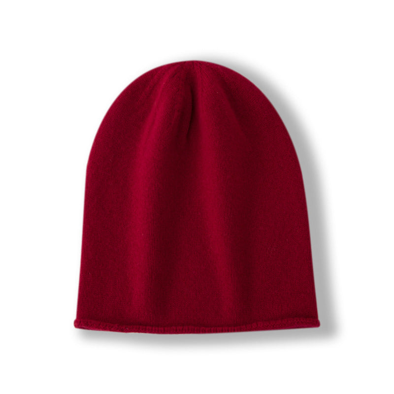High-Quality Soft Cashmere Wool Knitted Hat for Men and Women, Autumn and Winter Simple High-End Feel, Rolled Edge Slouchy Beanie