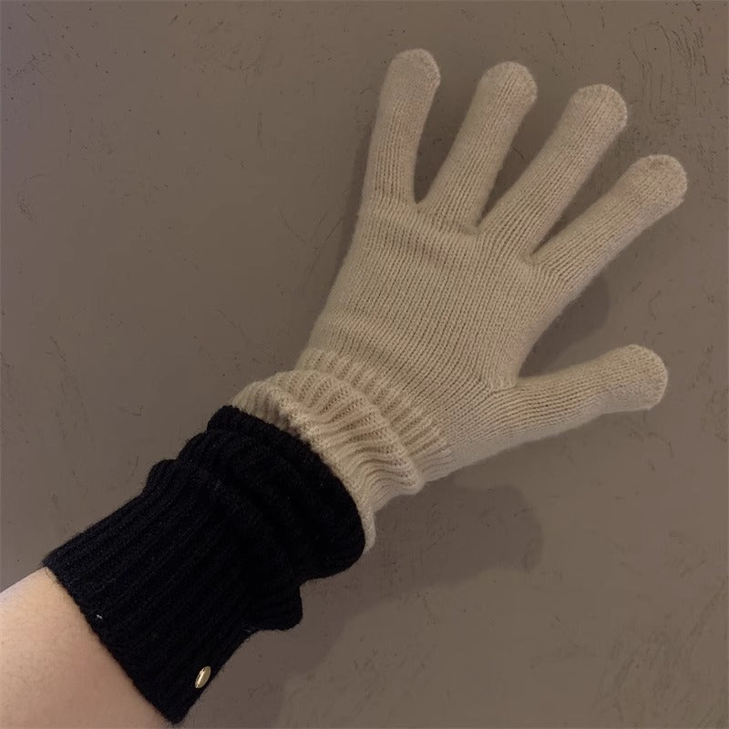 Milad Winter Dual-use Color-blocking Knitted Wool Gloves for Women, Fingerless, Touchscreen-compatible, Warm for Riding