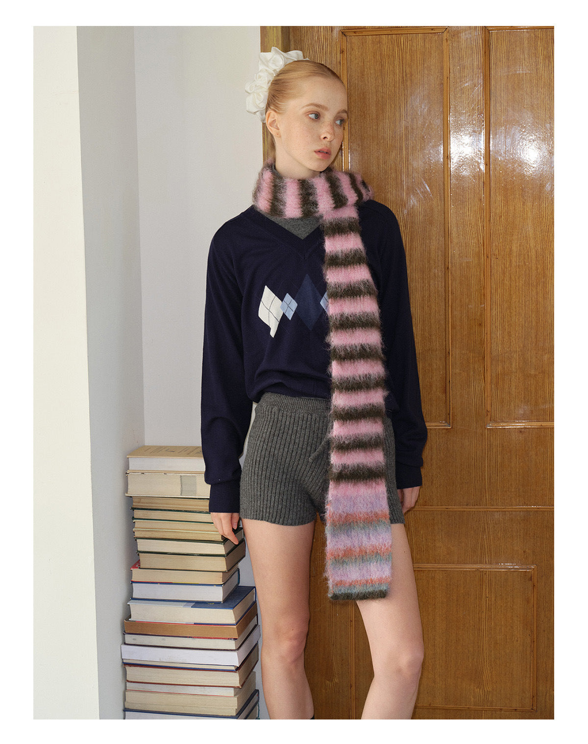 Korean Designer Custom Color-Block Striped Knitted Scarf for Women, Autumn and Winter, Niche, Thin, Soft, Soft Yarn Neck Warmer