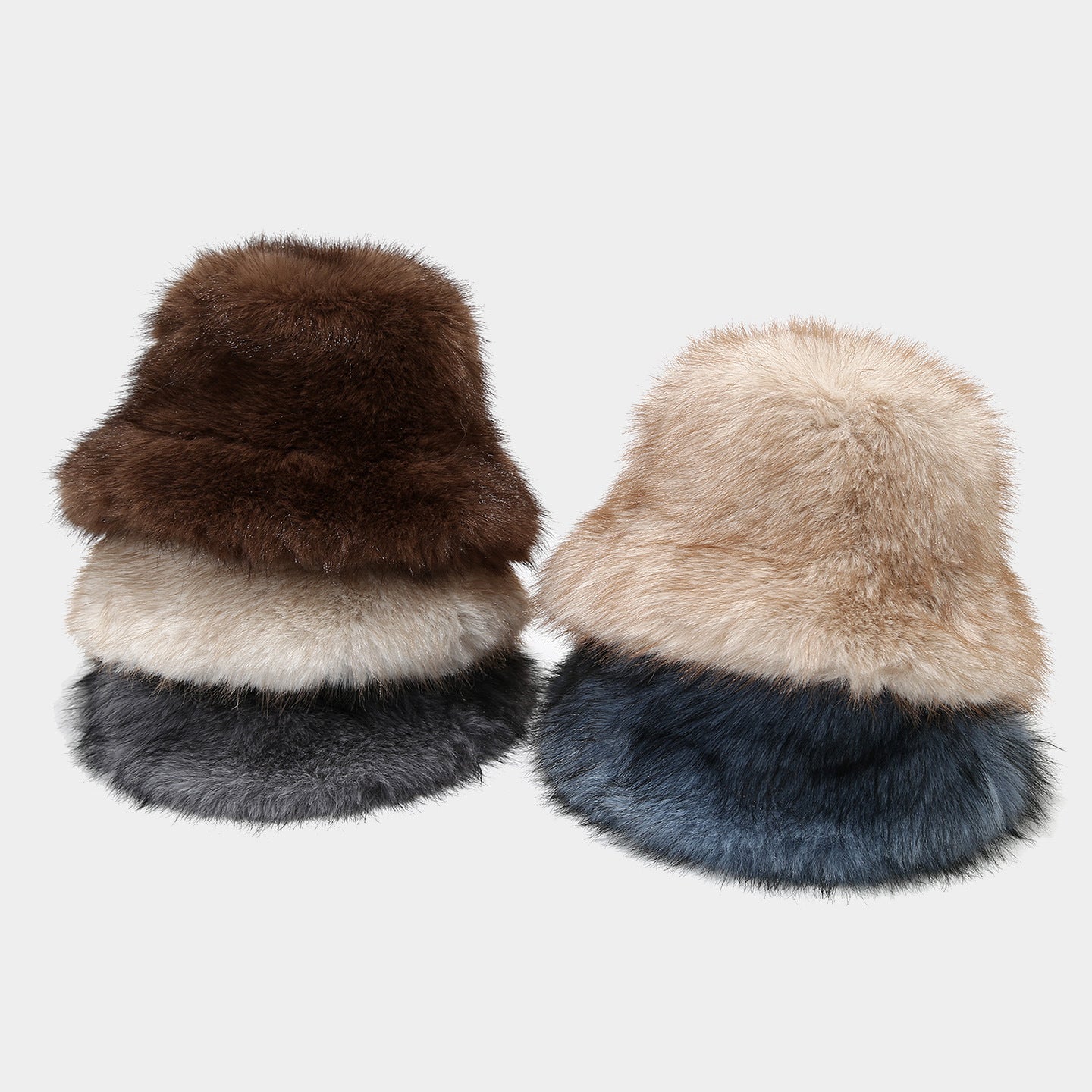 Autumn Winter Two-tone Long Hair Bucket Hat for Women Trendy Fluffy Feel Outdoor Warm Fisherman Hat for Autumn Winter