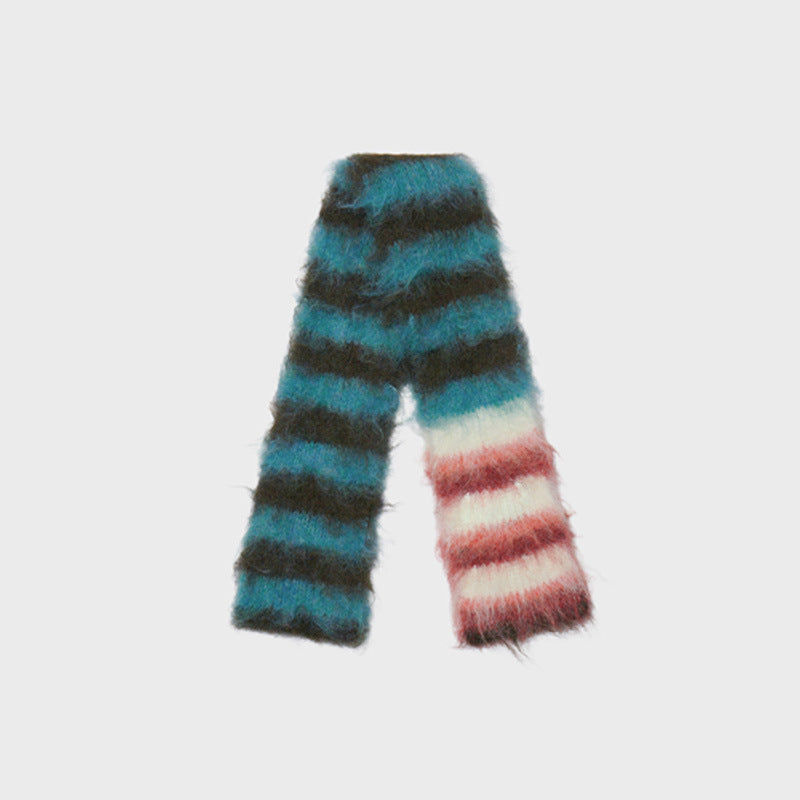 Korean Designer Custom Color-Block Striped Knitted Scarf for Women, Autumn and Winter, Niche, Thin, Soft, Soft Yarn Neck Warmer