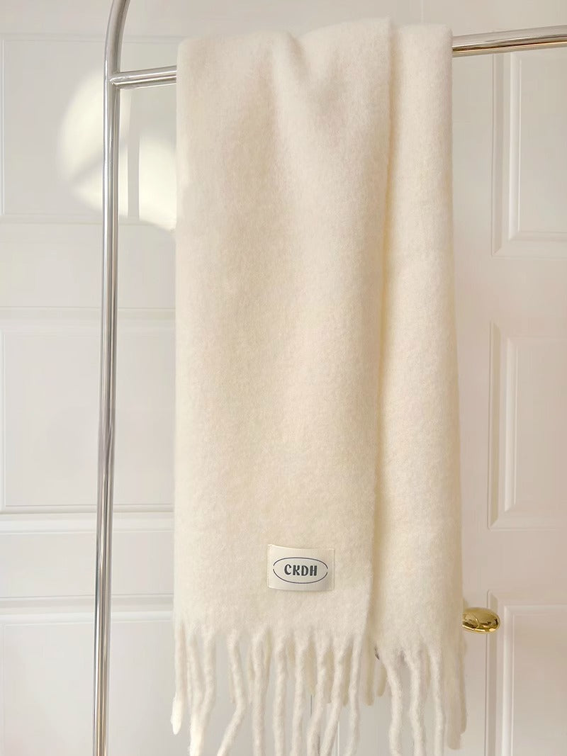 Atmospheric Wool Simple Solid Color Scarf for Women Iceland Blue Autumn Winter Warm Versatile European and American Style Mohair Shawl