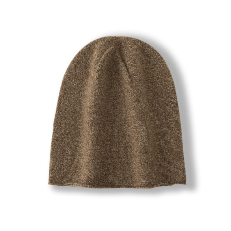 High-Quality Soft Cashmere Wool Knitted Hat for Men and Women, Autumn and Winter Simple High-End Feel, Rolled Edge Slouchy Beanie