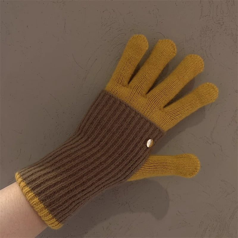 Milad Winter Dual-use Color-blocking Knitted Wool Gloves for Women, Fingerless, Touchscreen-compatible, Warm for Riding