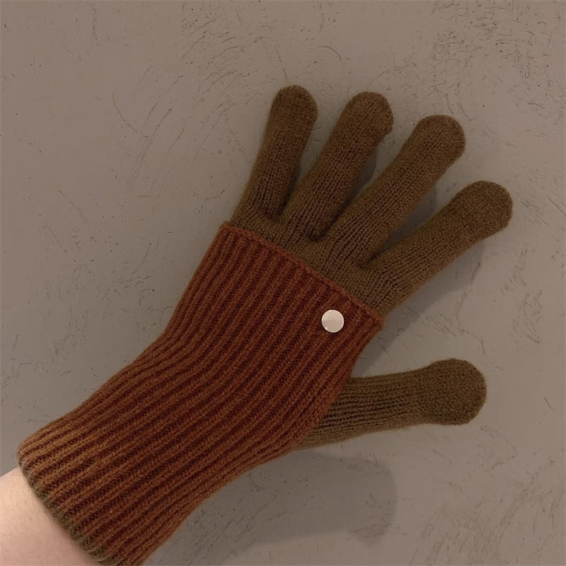Milad Winter Dual-use Color-blocking Knitted Wool Gloves for Women, Fingerless, Touchscreen-compatible, Warm for Riding