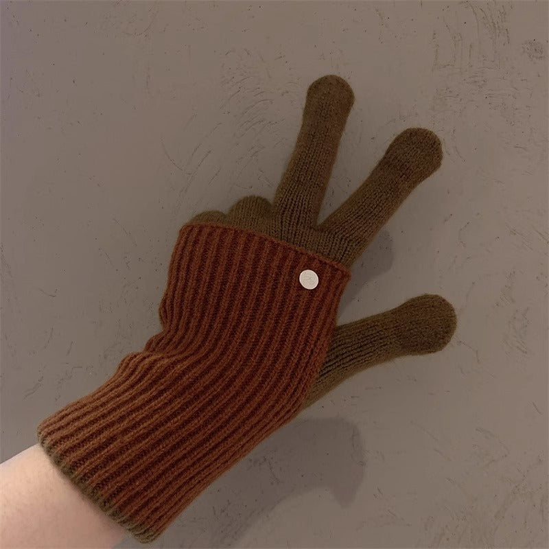 Milad Winter Dual-use Color-blocking Knitted Wool Gloves for Women, Fingerless, Touchscreen-compatible, Warm for Riding