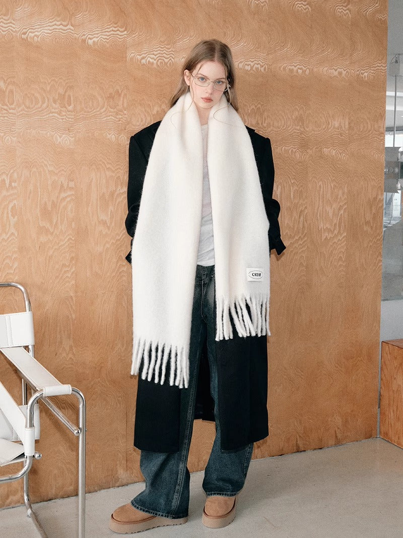Atmospheric Wool Simple Solid Color Scarf for Women Iceland Blue Autumn Winter Warm Versatile European and American Style Mohair Shawl