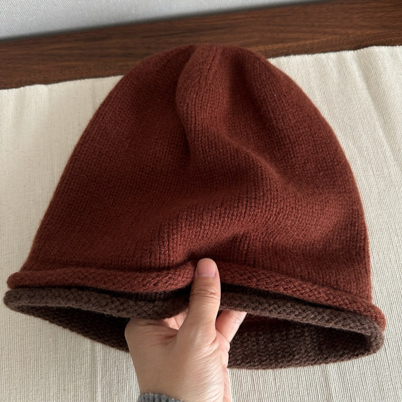 100% Wool Pure Wool Double-Sided Slouchy Beanie for Women, Autumn and Winter Cool High Elasticity Knitted Hat