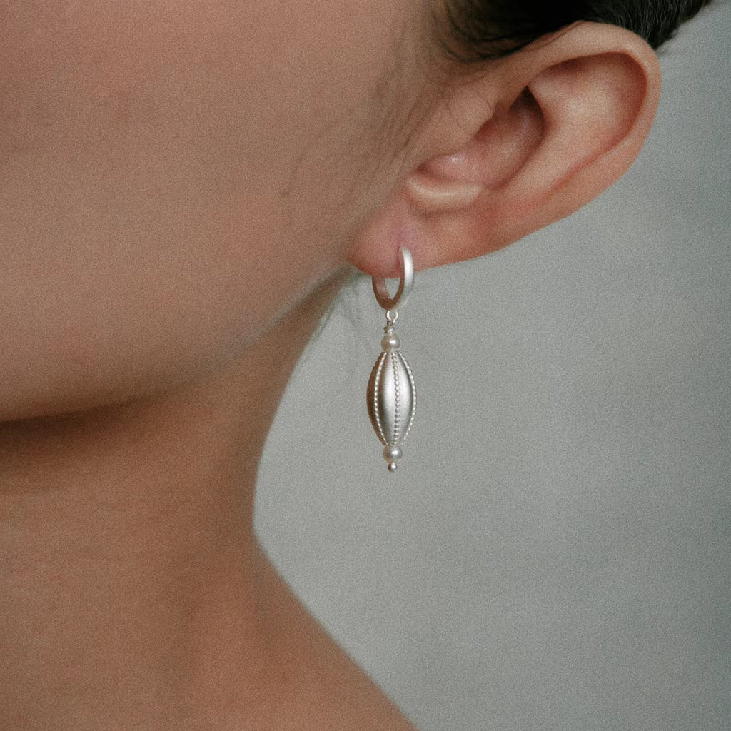 Olive Bead Pearl Earrings