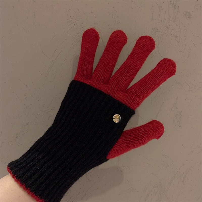 Milad Winter Dual-use Color-blocking Knitted Wool Gloves for Women, Fingerless, Touchscreen-compatible, Warm for Riding
