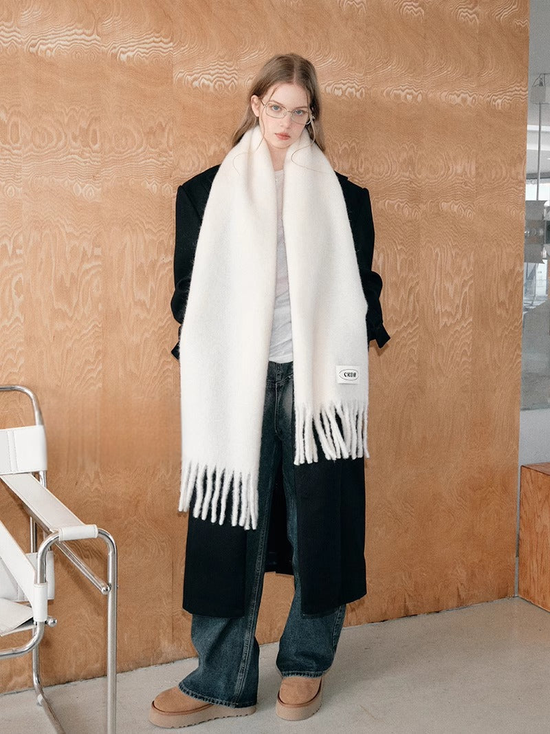 Atmospheric Wool Simple Solid Color Scarf for Women Iceland Blue Autumn Winter Warm Versatile European and American Style Mohair Shawl