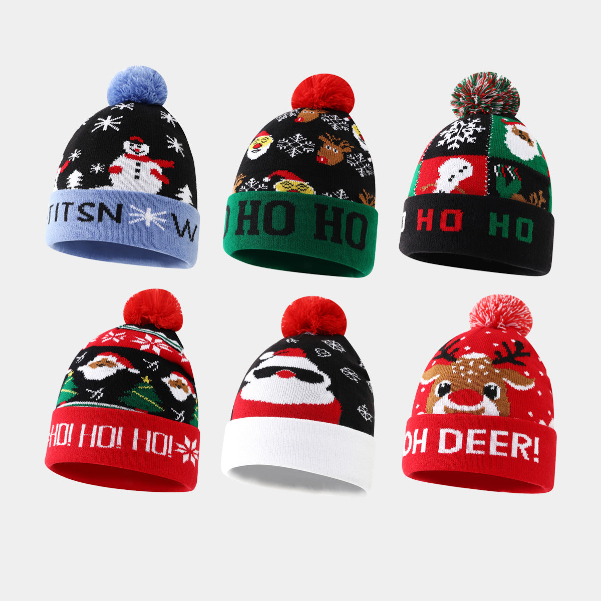 2025 Christmas Elements Snowman Reindeer Christmas Tree Turned Edge Pom Pom Knitted Hat Unisex Warm Ear Protection Yarn Hat