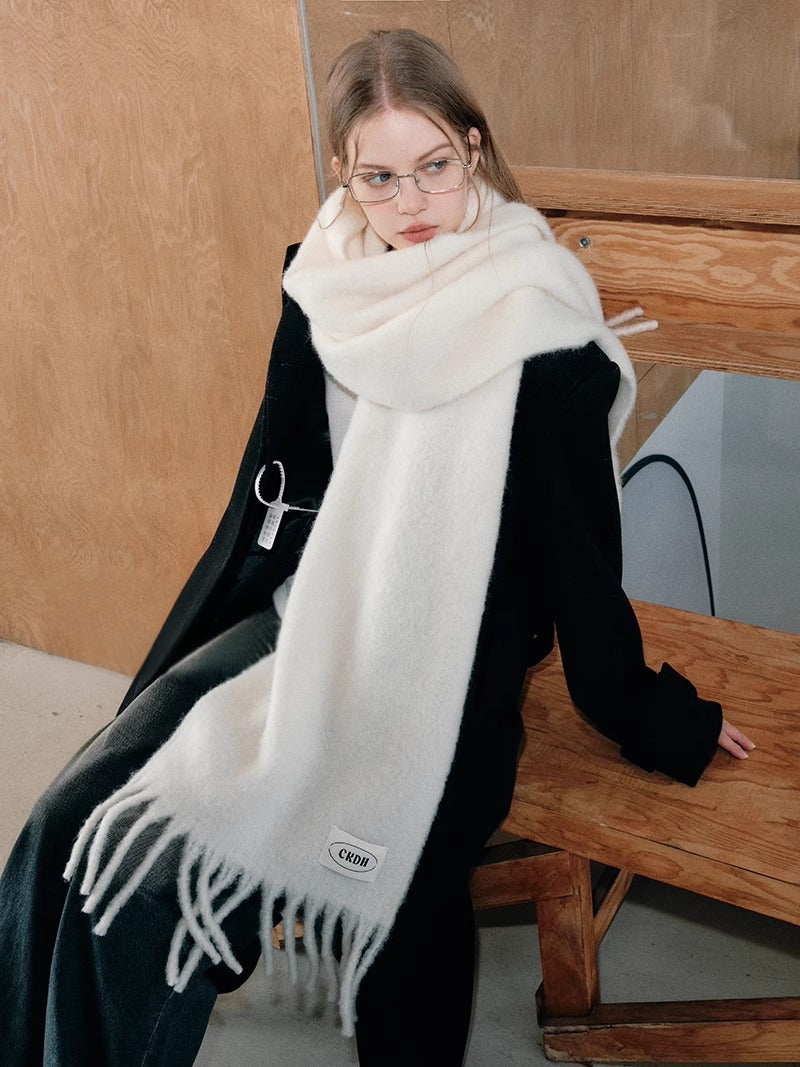 Atmospheric Wool Simple Solid Color Scarf for Women Iceland Blue Autumn Winter Warm Versatile European and American Style Mohair Shawl