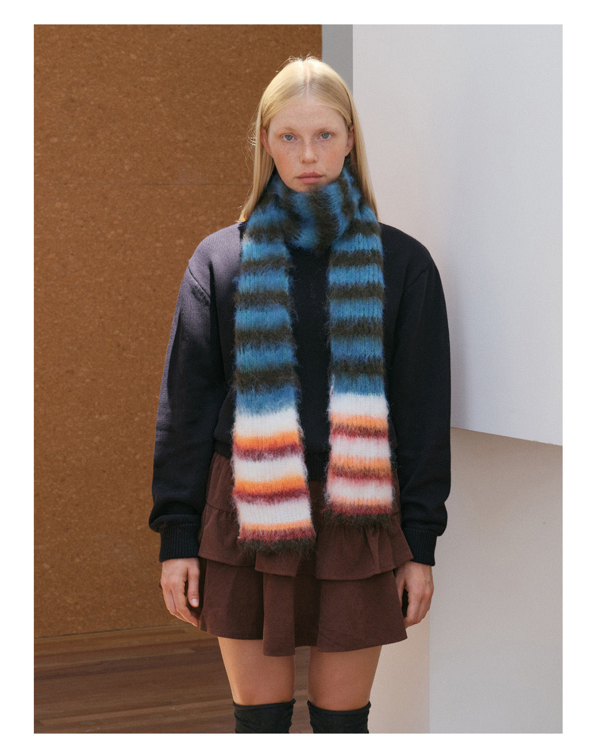 Korean Designer Custom Color-Block Striped Knitted Scarf for Women, Autumn and Winter, Niche, Thin, Soft, Soft Yarn Neck Warmer