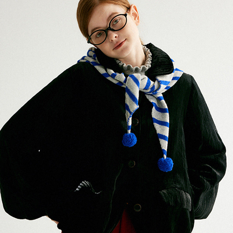Handmade Ball Stripe Triangle Scarf New Warm Neck Scarf Stripe Neck Scarf Outerwear Shawl