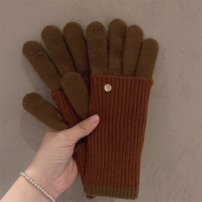 Milad Winter Dual-use Color-blocking Knitted Wool Gloves for Women, Fingerless, Touchscreen-compatible, Warm for Riding