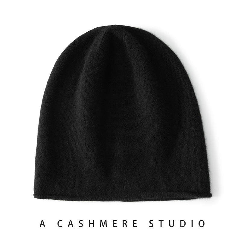 High-Quality Soft Cashmere Wool Knitted Hat for Men and Women, Autumn and Winter Simple High-End Feel, Rolled Edge Slouchy Beanie
