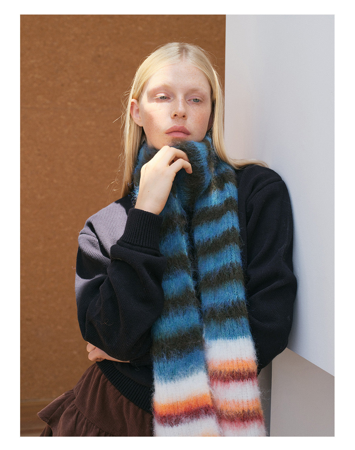Korean Designer Custom Color-Block Striped Knitted Scarf for Women, Autumn and Winter, Niche, Thin, Soft, Soft Yarn Neck Warmer