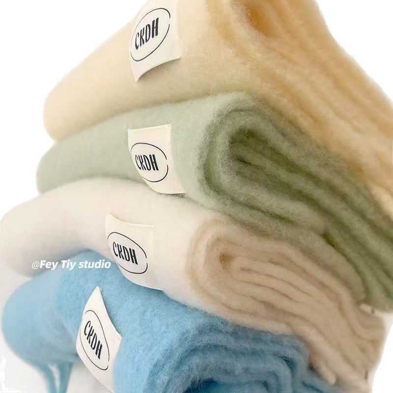 Atmospheric Wool Simple Solid Color Scarf for Women Iceland Blue Autumn Winter Warm Versatile European and American Style Mohair Shawl