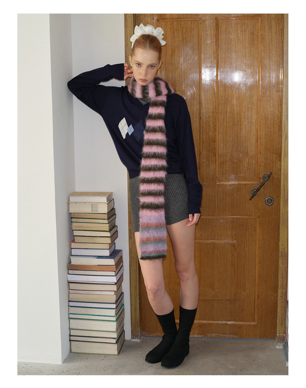 Korean Designer Custom Color-Block Striped Knitted Scarf for Women, Autumn and Winter, Niche, Thin, Soft, Soft Yarn Neck Warmer