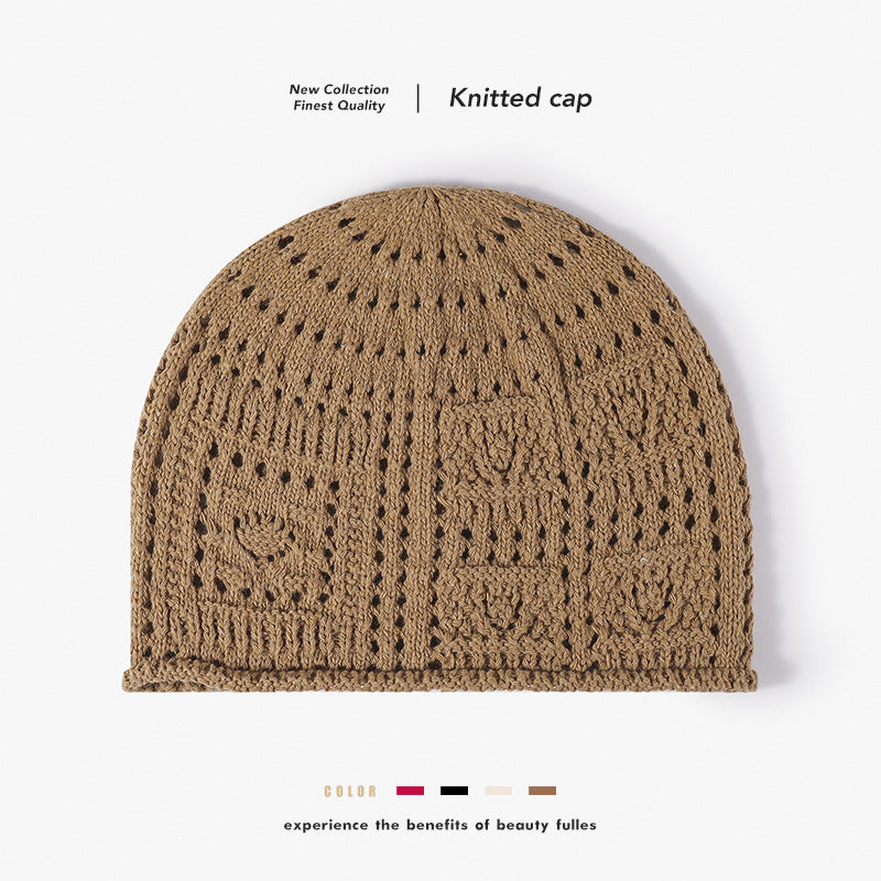 Handmade Crochet Hollow Knitted Beanie for Women, Summer New Fashion Versatile Travel Knitted Wool Hat