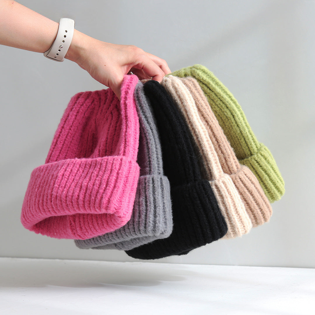 Cute Cat Ear Hat for Women, Autumn and Winter New Thickened Warm Knitted Hat, Korean Style Simple Fashion Wool Hat