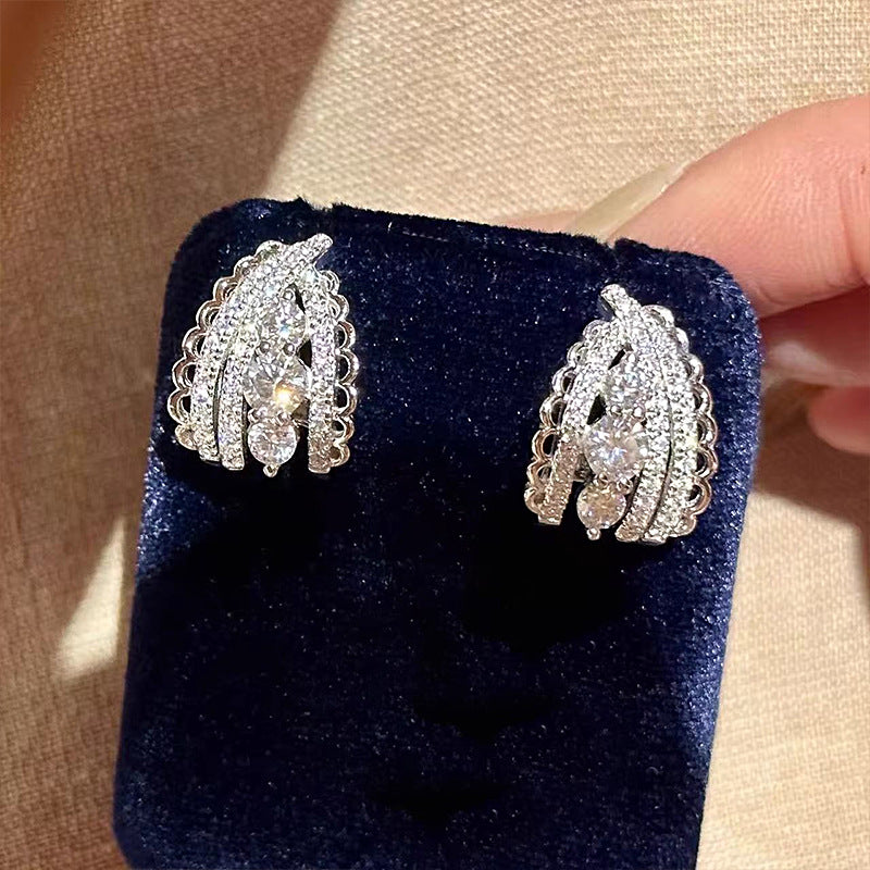 Silver Lace Trim Zircon Earrings