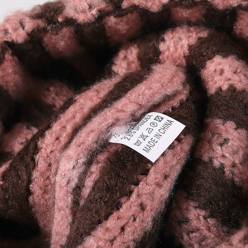 Korean Style Color-Block Striped Double-Layer Knitted Hat Thickened Autumn Winter Versatile Fashion Trendy Ins Style Rolled Edge Wool Hat for Women