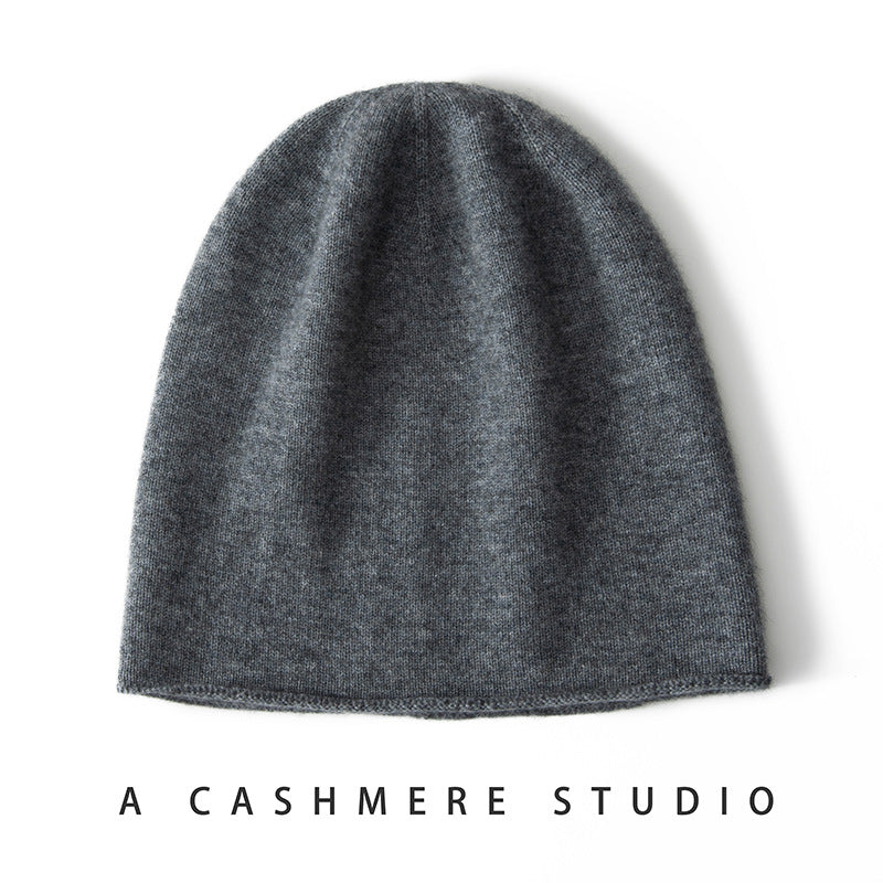 High-Quality Soft Cashmere Wool Knitted Hat for Men and Women, Autumn and Winter Simple High-End Feel, Rolled Edge Slouchy Beanie