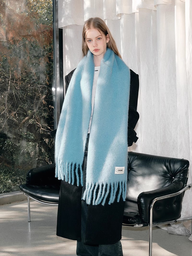 Atmospheric Wool Simple Solid Color Scarf for Women Iceland Blue Autumn Winter Warm Versatile European and American Style Mohair Shawl