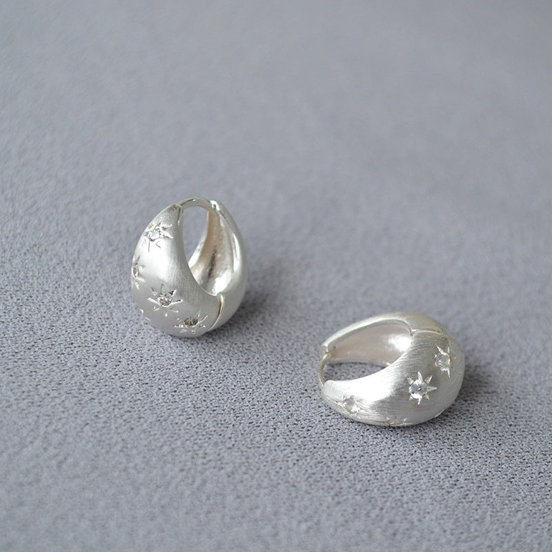 Silver Brushed Zircon Star Earrings