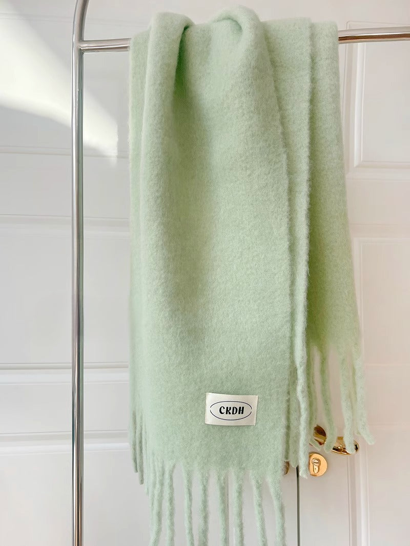 Atmospheric Wool Simple Solid Color Scarf for Women Iceland Blue Autumn Winter Warm Versatile European and American Style Mohair Shawl