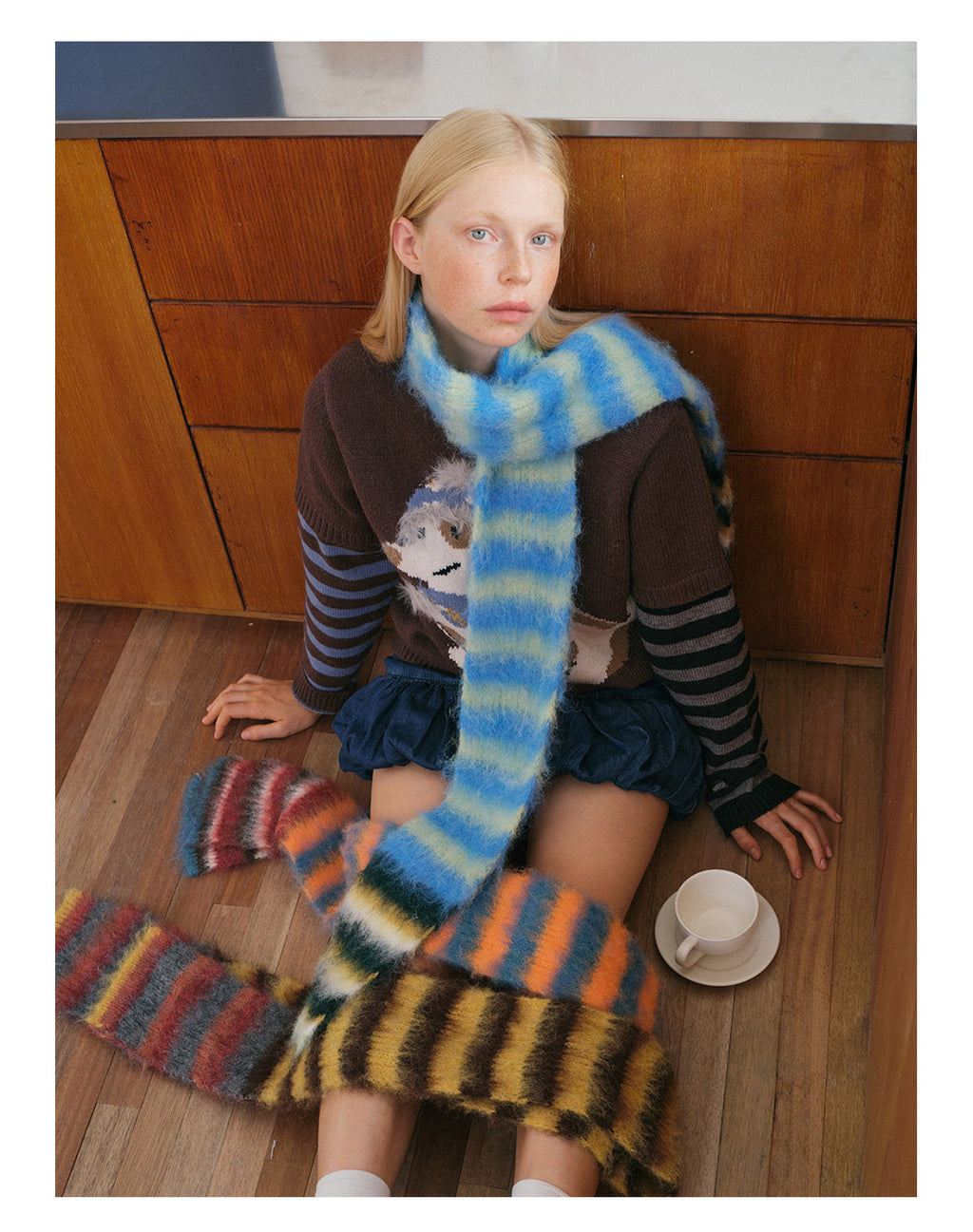 Korean Designer Custom Color-Block Striped Knitted Scarf for Women, Autumn and Winter, Niche, Thin, Soft, Soft Yarn Neck Warmer