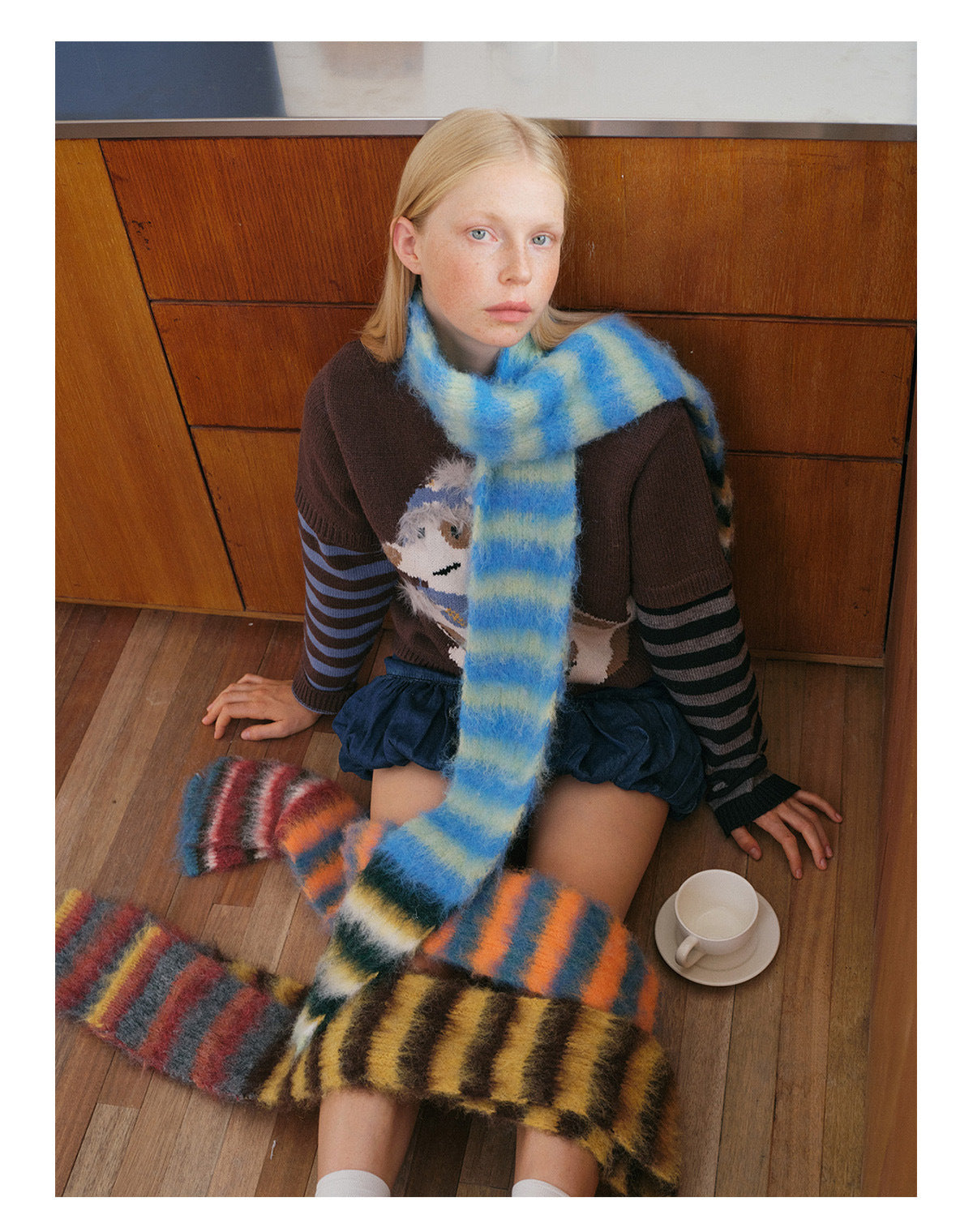 Korean Designer Custom Color-Block Striped Knitted Scarf for Women, Autumn and Winter, Niche, Thin, Soft, Soft Yarn Neck Warmer