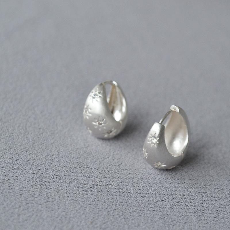 Silver Brushed Zircon Star Earrings