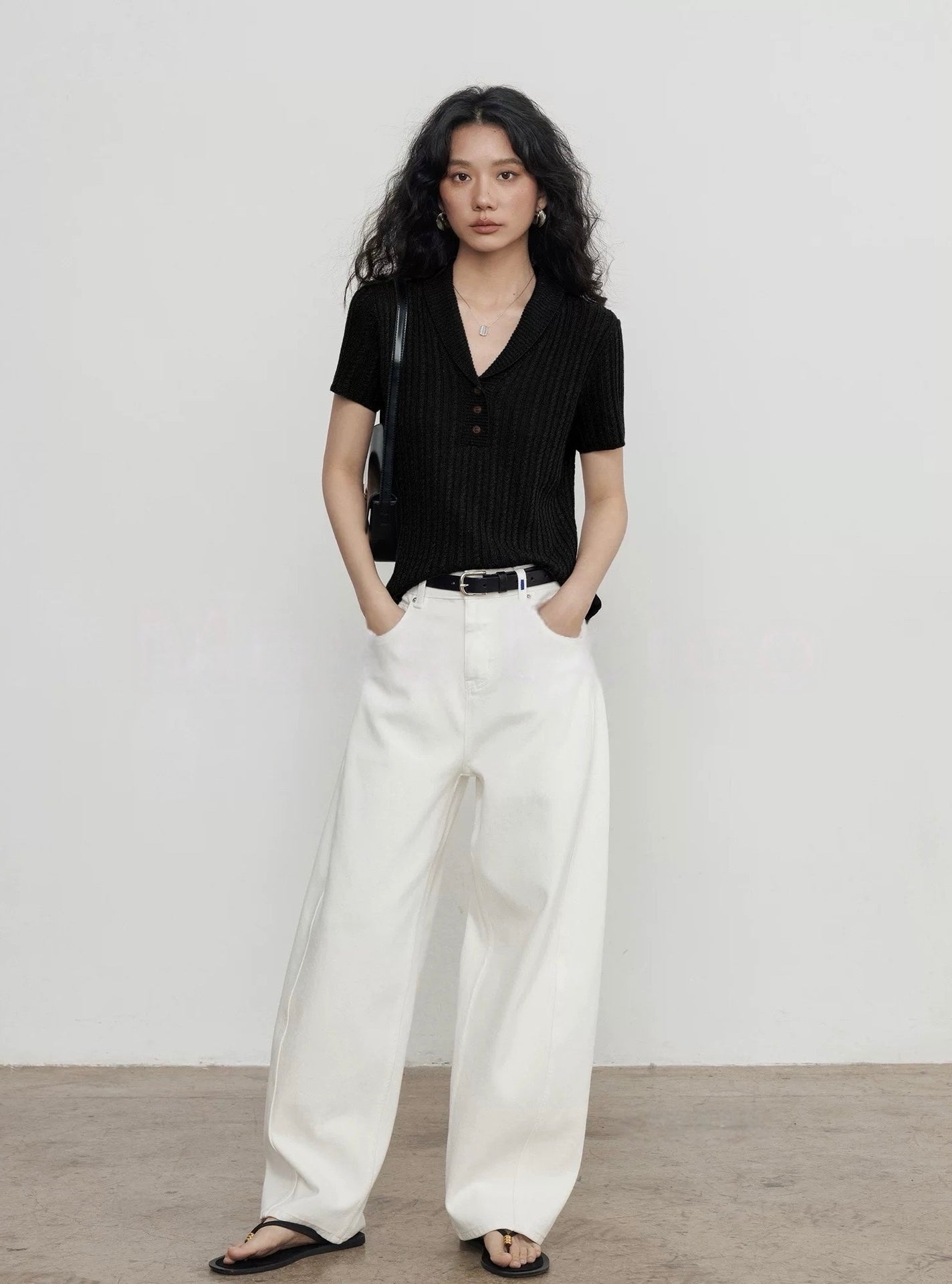 Lyocell Linen Blend Knit Polo Top