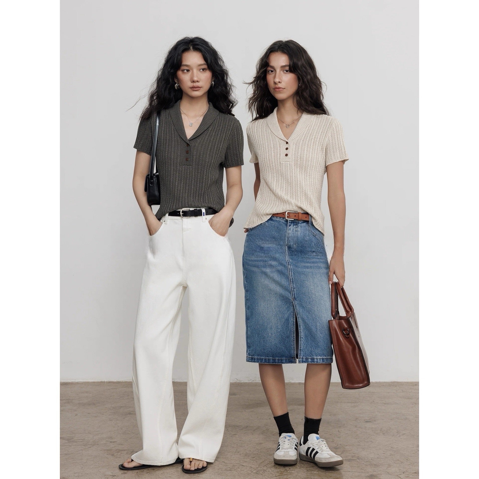 Lyocell Linen Blend Knit Polo Top