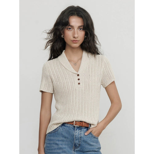 Lyocell Linen Blend Knit Polo Top