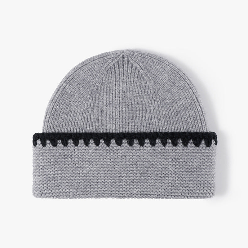 Handmade Color Block Slouchy Beanie  Extra Warm Thick Wool Hat for Women