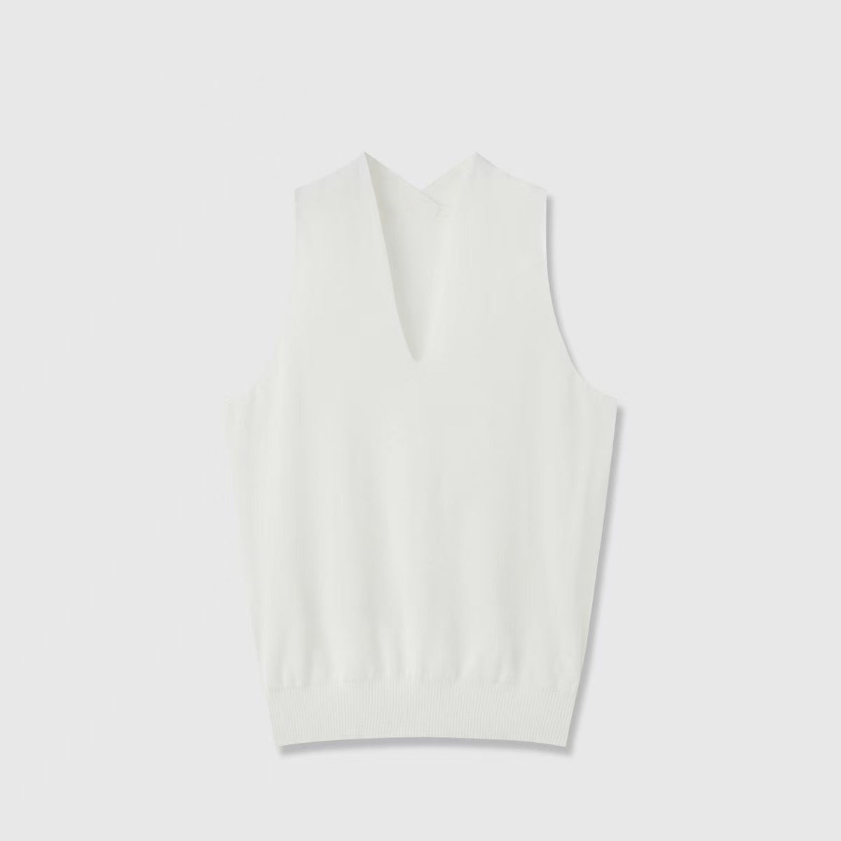 Lightweight, Breathable, and Dry Cotton Yarn Women's V-Neck Off-the-Shoulder Halter-Neck Knit Tank Top with Double-Layer Airy Front and Sheer Back