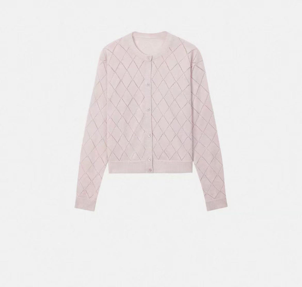 Argyle Pointelle Knit Cardigan