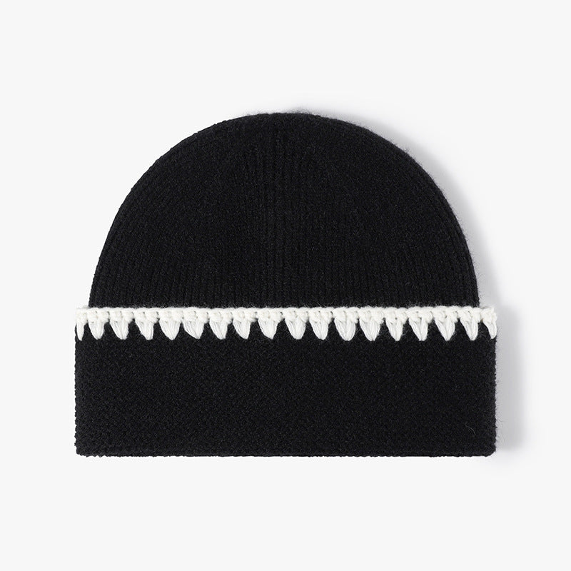 Handmade Color Block Slouchy Beanie  Extra Warm Thick Wool Hat for Women