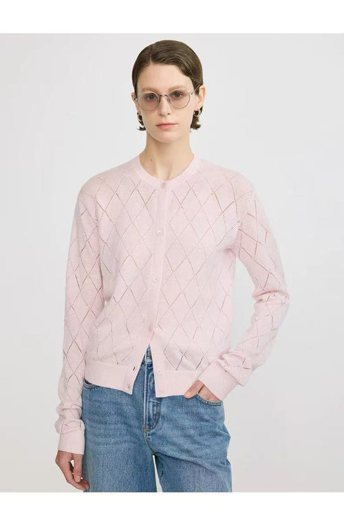 Argyle Pointelle Knit Cardigan