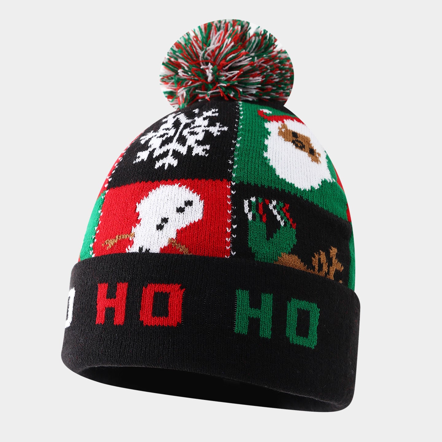 2025 Christmas Elements Snowman Reindeer Christmas Tree Turned Edge Pom Pom Knitted Hat Unisex Warm Ear Protection Yarn Hat